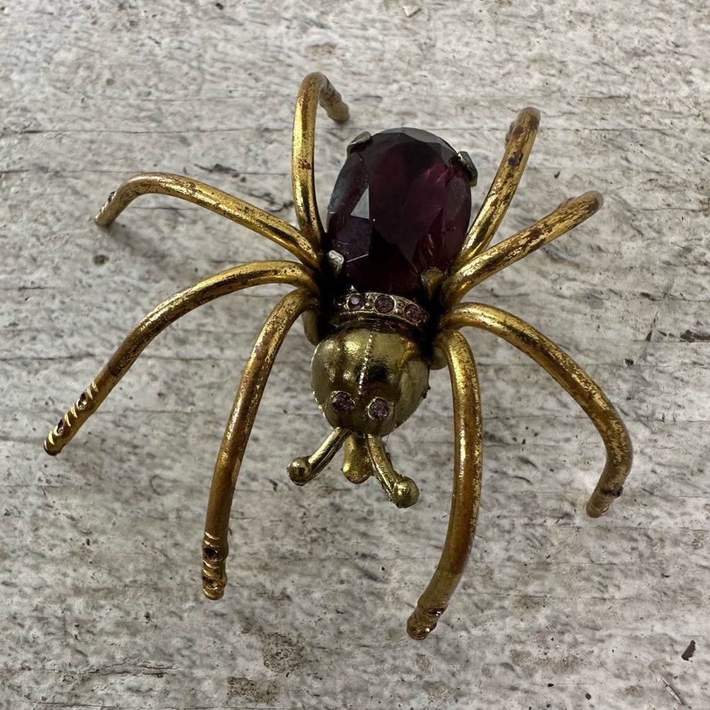 Vintage Art Deco Figural Purple Crystal Body Large Spider Brooch - Picture 9 of 10